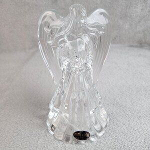 St George Crystal Angel Candle Holder 24% Lead Crystal Detailed Vtg Christmas